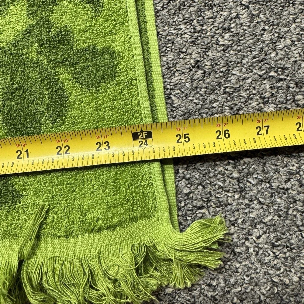 3 Vintage Bath Towel Two Tone Green Floral Cannon Monticello Cotton Fringe 70s